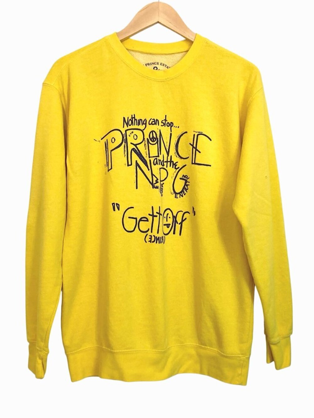 THE PRINCE ESTATE Get Off Album Cover Crewneck Sweatshirt Size M Fleece Yellow